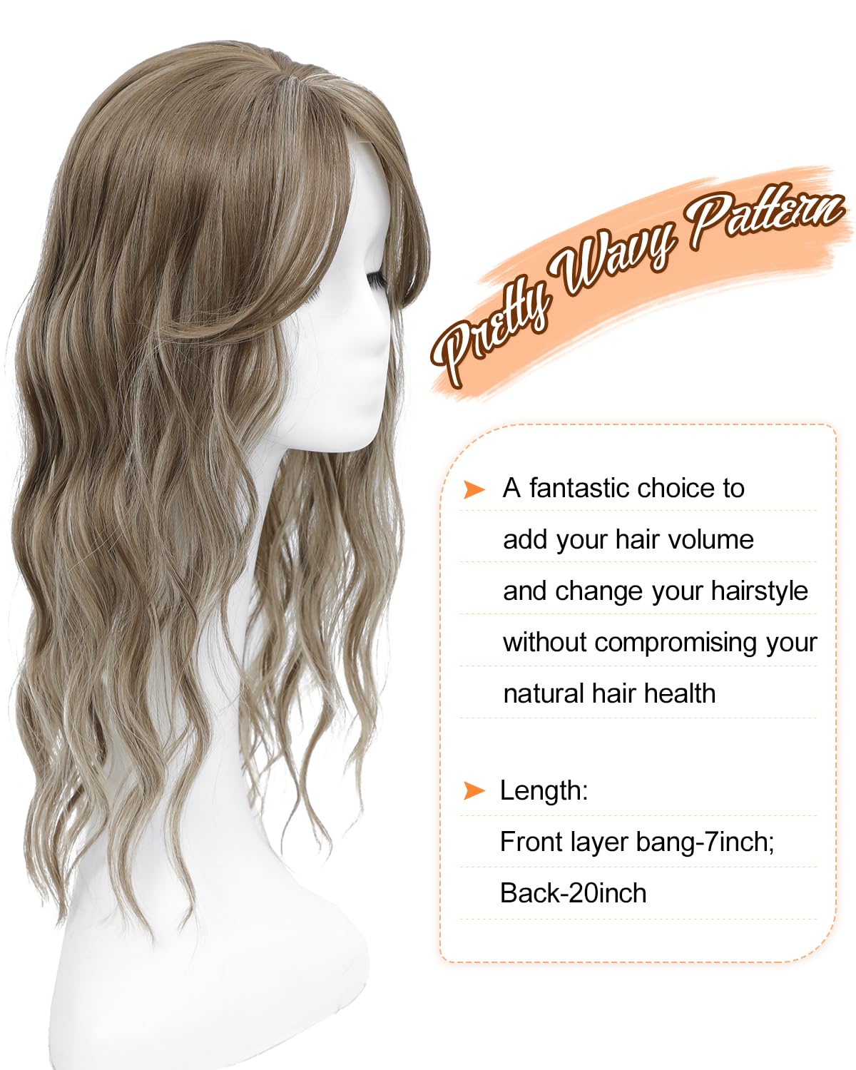 20Inch Wavy Hair Topper for Women Add Volume&Cover Thinning Hair with Natural Looking Hair Piece