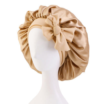 Cross-border supply solid color streamer round hat bow satin wide-brimmed nightcap advertising cap makeup cap JDB-301L