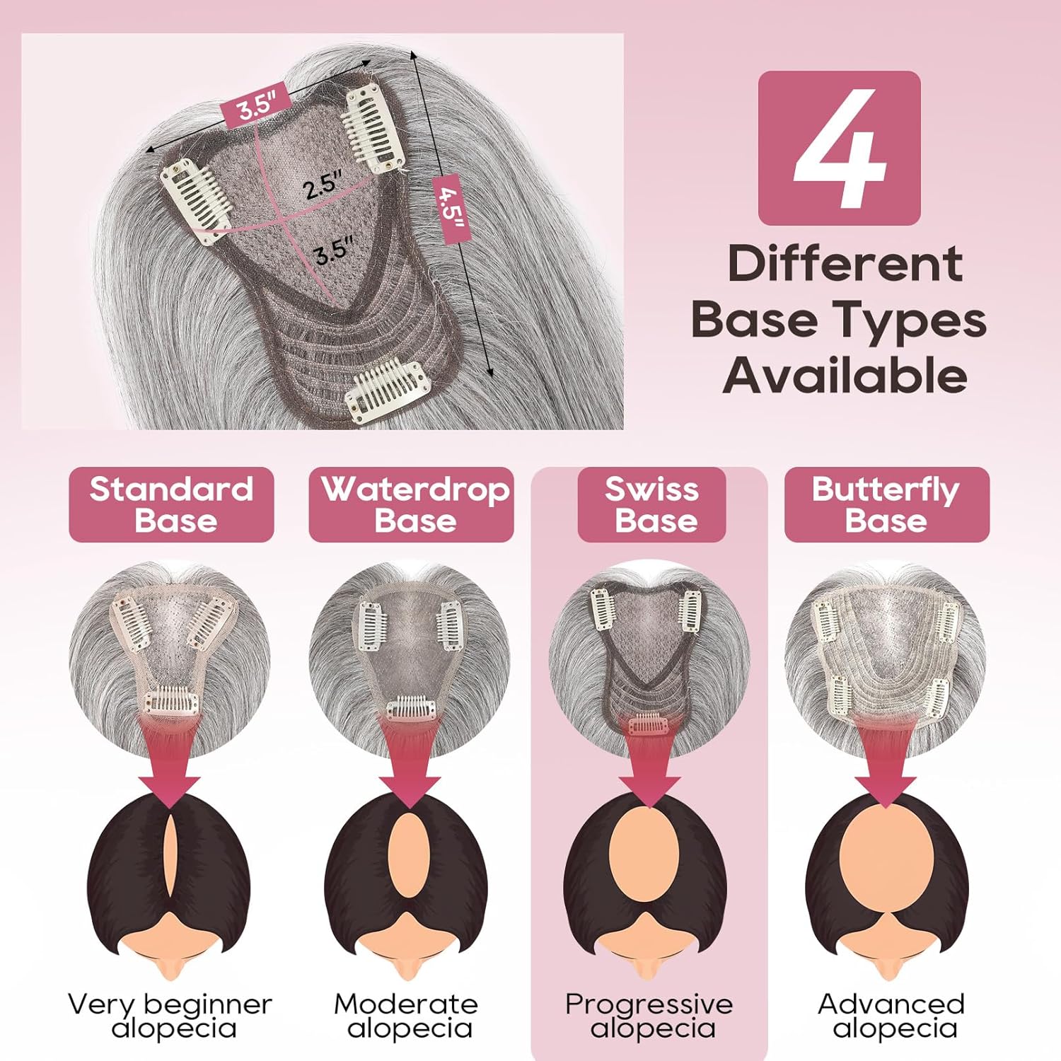 Real Human Hair Topper 10 inch Women Hair Toppers for Thinning Hair Light Grey Wigs