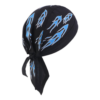 New Flame Print Pirate Hat for Men and Women, Hip-Hop Street Dance Ribbon Headwrap, Cycling Hat Jdd-09E