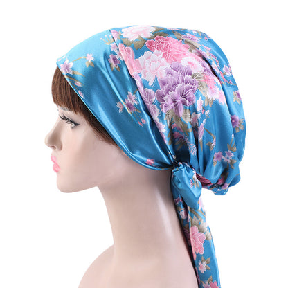 Cross-border source satin printed turban women's bandage turban hat pastoral style streamer braid hat TJM-226