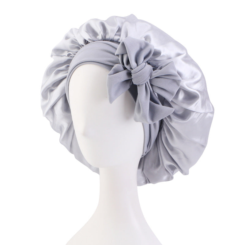 Cross-border supply solid color streamer round hat bow satin wide-brimmed nightcap advertising cap makeup cap JDB-301L