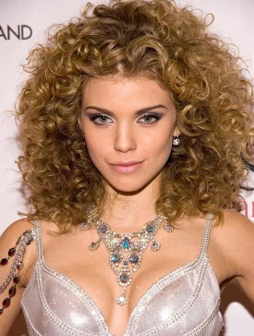 Medium Curly 16 Inches 100% Human Remy Hair Full Lace Wigs