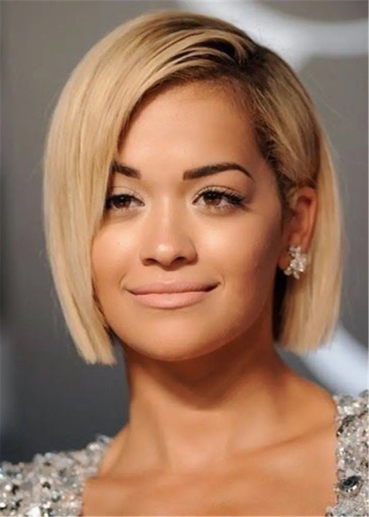 Short Bob Cut One Side Parted Human Hair Capless Wig