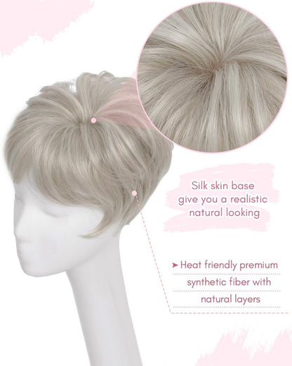 Hair Topper Short Pixie Cut Pieces for Women with Thinning Human Hair Wigs