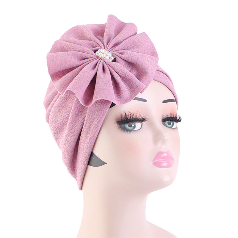 Cross-Border Floral Headscarf Hat, African Hat with Pearl and Rhinestone Accessories, Church Wedding Hat Jdt-479A