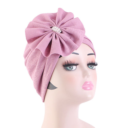 Cross-Border Floral Headscarf Hat, African Hat with Pearl and Rhinestone Accessories, Church Wedding Hat Jdt-479A