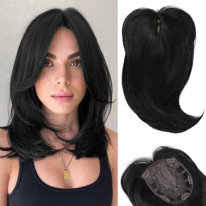 Short Layered Hair Topper with Bangs for Women with Thinning Hair 14 Inch 100% Human Hair Wigs Piece