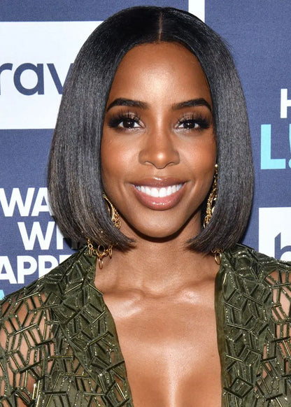 Kelly Rowland's Bumped-Under Lob Hairstyle Women's Straight Human Hair Lace Front Wigs 12Inch