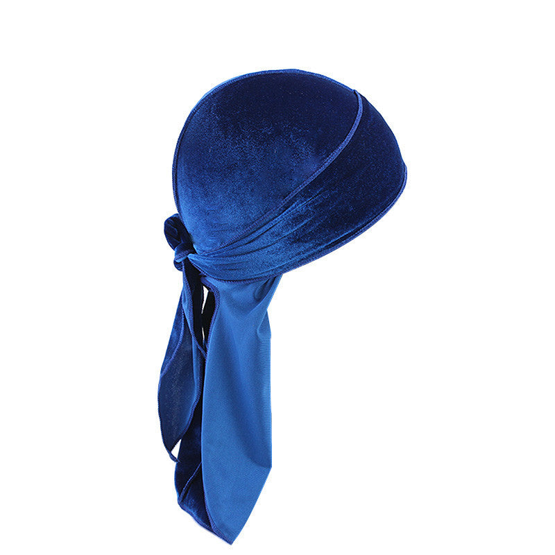 European and American fashion Korean velvet long tail pirate hat strap turban hat hip hop Cape velvet durags