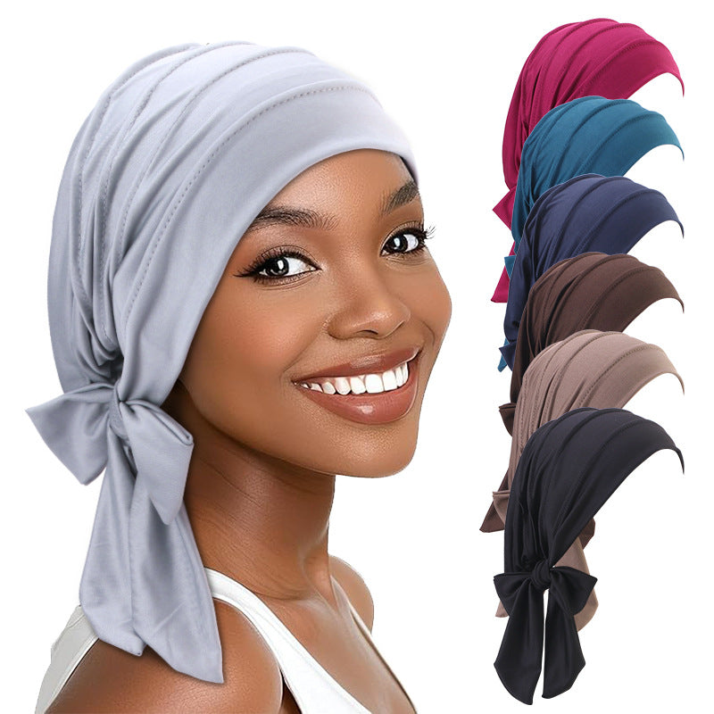 Cross-Border Supply Wide-Brimmed Solid Color Ribbon Turban Hat Base Cap Head Wrap Versatile Hair Care Hat Jdt-509