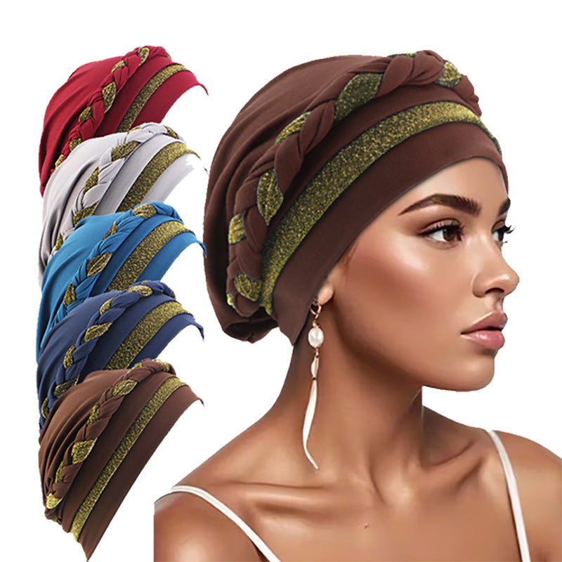Amazon Supply African Style Shiny Silk Turban Style Turban Hat Braided Chemotherapy Hat Confinement Hat