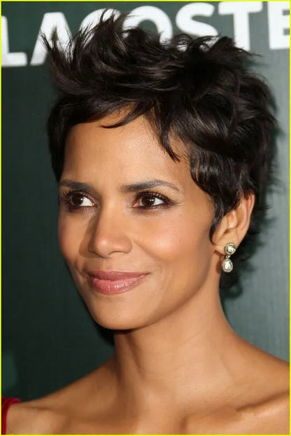 Acconciatura aggraziata di Halle Berry, capelli lisci corti e super naturali, annodati a mano, 4 pollici