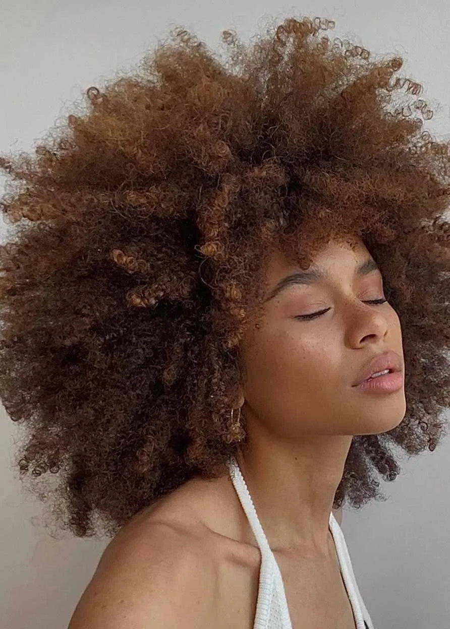 Medium Hairstyles African American Women's Afro Kinky Curly Synthetic Hair Capless Wigs 18Inch