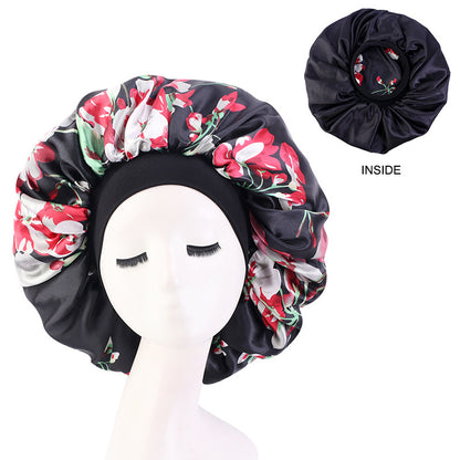 Cross-border Hot Selling Wide-brimmed Stretch Double-layer Sleeping Cap Sade Printed Extra Large Shower Cap Beauty Hair Care Cap