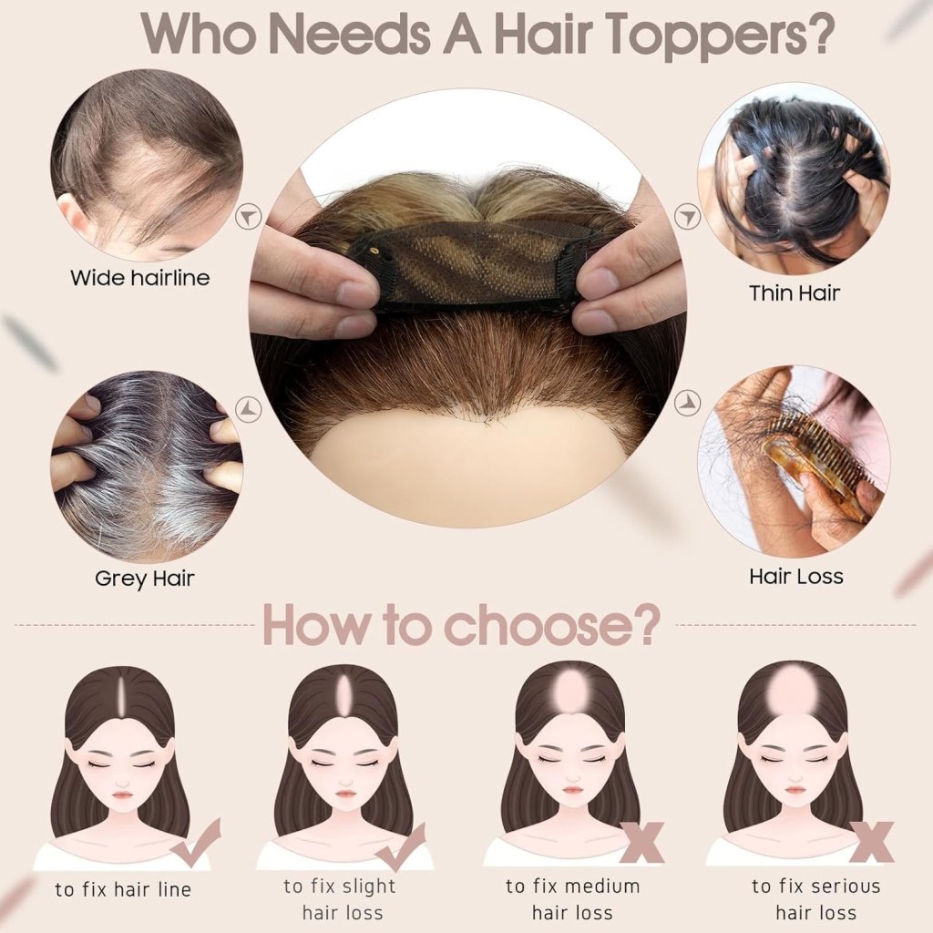 Human Hair Toppers for Women Real Human Hair Toppers Hair Pieces for Women 10 Inch Upgrade Swiss Base Hair Toppers for Women with Thinning Hair-Natural Black