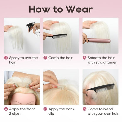 Hair Toppers for Women Real Human Hair Seamless Hair Piece with Bangs
