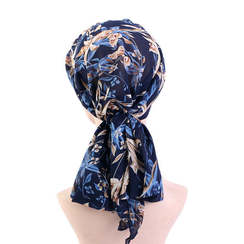 Cross-border Wide-brim Stretch Headband Stitching Chiffon Ribbon Tapes Hat All-match Ethnic Hat JDT-456B