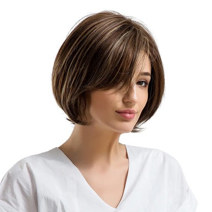 Bob Cut Mixed Color Human Hair Women Capless Wig 10 Inches