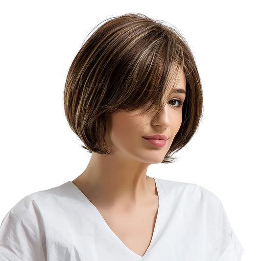 Bob Cut Mixed Color Human Hair Women Capless Wig 10 Inches
