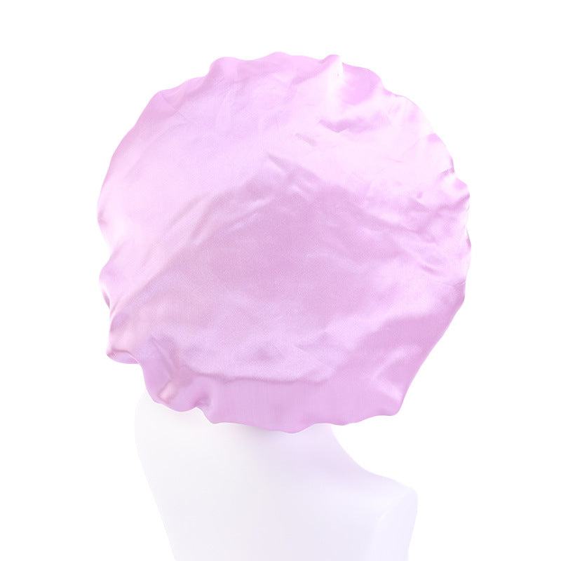 Foreign trade printing LOGO beauty salon advertising cap adjustable buckle double nightcap satin shower cap
