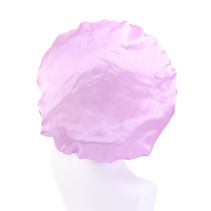 Foreign trade printing LOGO beauty salon advertising cap adjustable buckle double nightcap satin shower cap