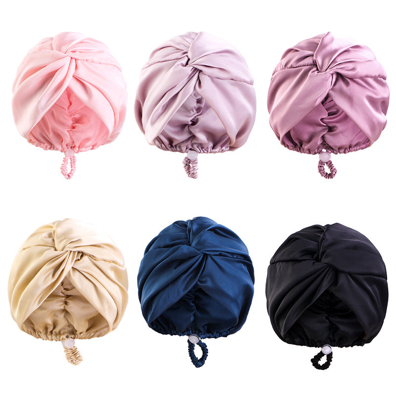 Adjustable Buckle Imitation Silk Cross Nightcap, Twisted Turban Cap, Head Wrap Cap, Hair Care Hat Jdt-473-2