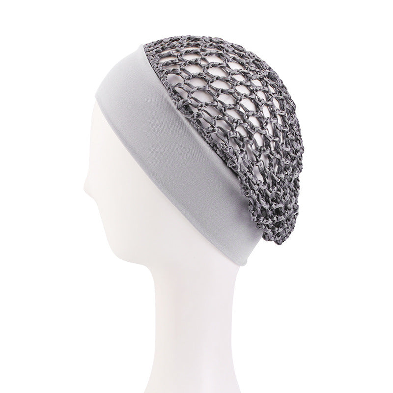 Solid Color Elastic Wide-Brimmed Crochet Hair Protection Net Cap, Sleep Cap, Breathable Headscarf Cap Jdw-65