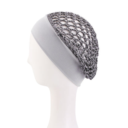 Solid Color Elastic Wide-Brimmed Crochet Hair Protection Net Cap, Sleep Cap, Breathable Headscarf Cap Jdw-65