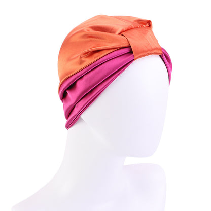 Cross-Border Hat Double-Layer Imitation Silk Nightcap Contrasting Color Knotted Turban Hat Washing and Chemical Clothing Factory Direct Sale