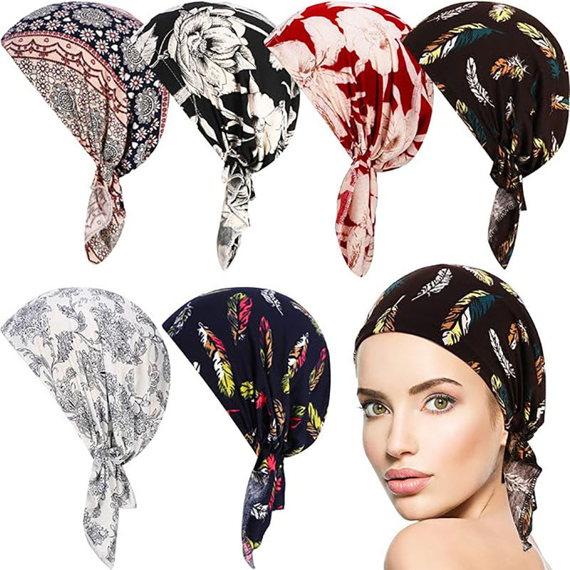 Cross-Border New Women's Cotton Braided Pirate Hat Triangle Turban Hat Printed Turban Hat Chemotherapy Hat