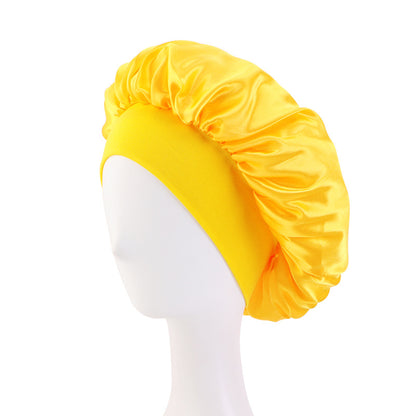 LOGO printing satin nightcap wide brimmed hair band round hat turban hat beauty salon home hat TJM-301