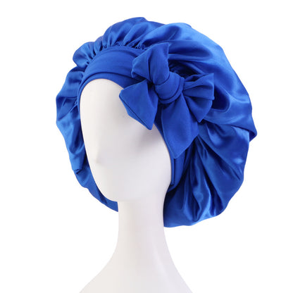 Cross-border supply solid color streamer round hat bow satin wide-brimmed nightcap advertising cap makeup cap JDB-301L
