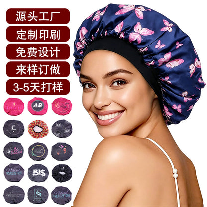 Foreign Trade Custom Logo Satin Sleep Cap, Imitation Silk Shower Cap, Beauty Care Cap, Professional Sleep Cap Factory