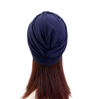 European and American Popular High-Elastic Bubble Fabric Knotted Headscarf Hat, Ethnic Hat, Turban, Chemotherapy Hat, Headscarf Hat