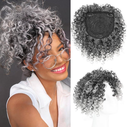 Natural Afro Kinky Curly Short Hair Toppers with Bangs Black Clip in human hair Wiglets Hair Pieces