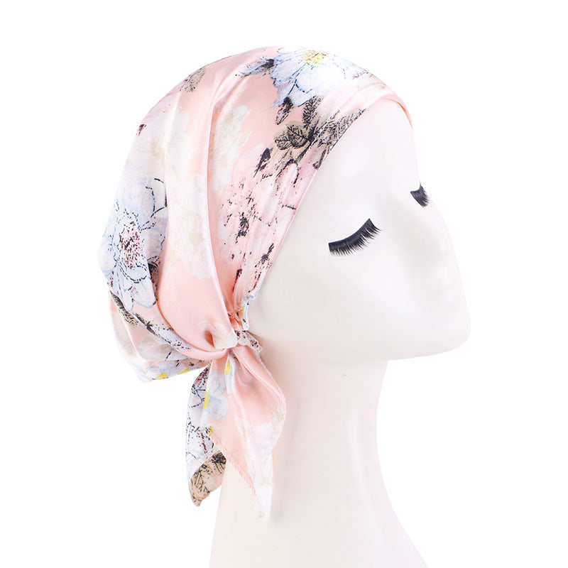 Amazon braid satin headscarf cap amoeba printed triangle sleep home confinement cap JDT-463D