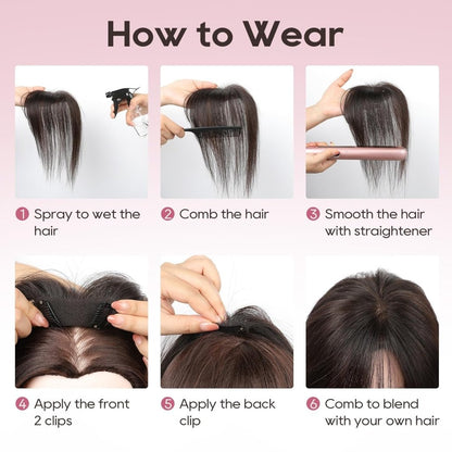 Hair Toppers for Women Real Human Hair Seamless Hair Piece with Bangs