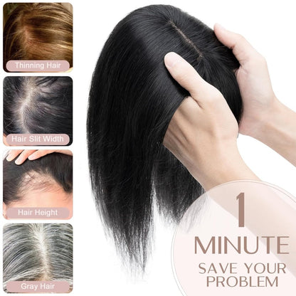 Human Hair Topper with Bangs - Real Human Hair Toppers for Women with Thin Hair