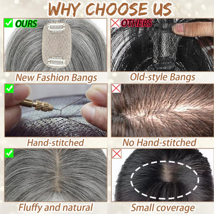 Hair Toppers for Women Real Human Hair, Bangs Hair Clip 360° 3D Cover Human Hair Topper with Bangs