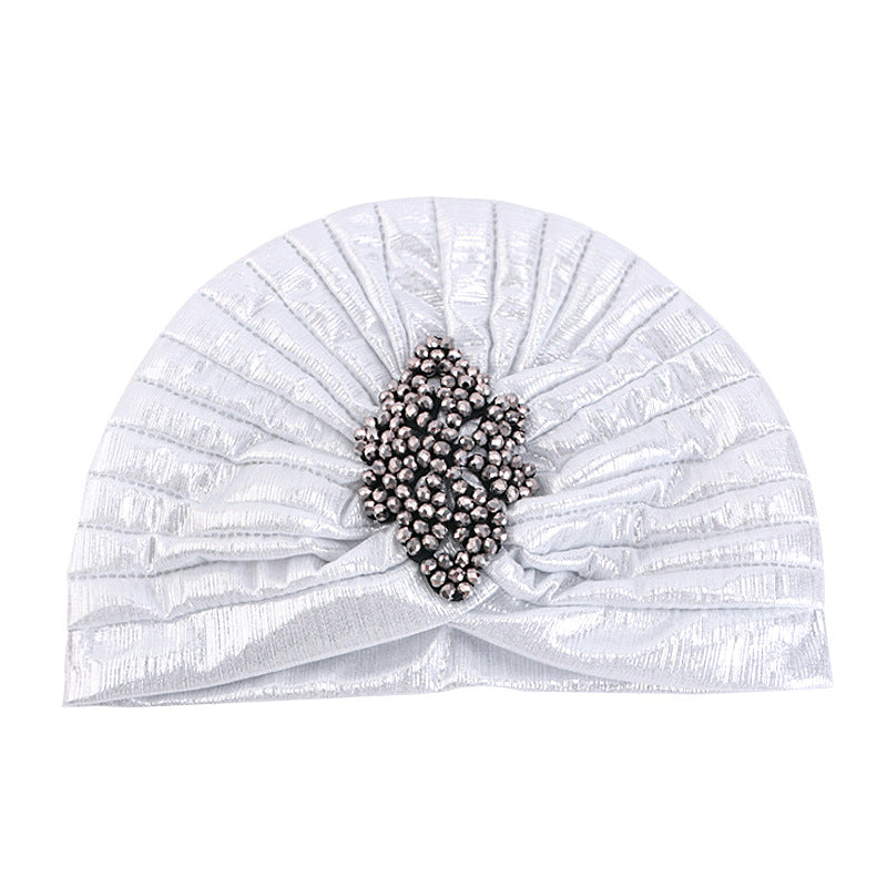 Cross-border Golden Diamond Retro Pleated Hood Bronzing Indian Hat Cloth Hat JDT-413C