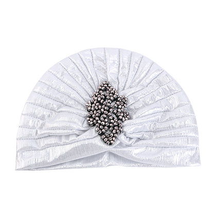 Cross-border Golden Diamond Retro Pleated Hood Bronzing Indian Hat Cloth Hat JDT-413C