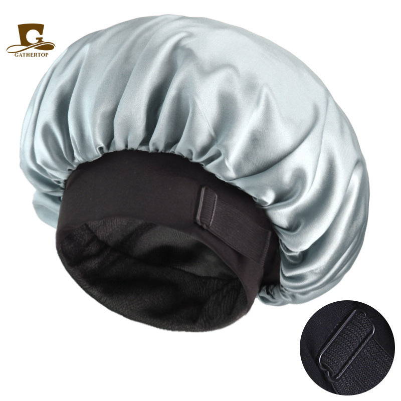 European and American New Style Large Invisible Adjustable Buckle Double-Layer Satin Wide-Brimmed Sleep Cap Hair Care Turban Hat Jdb-301-2C