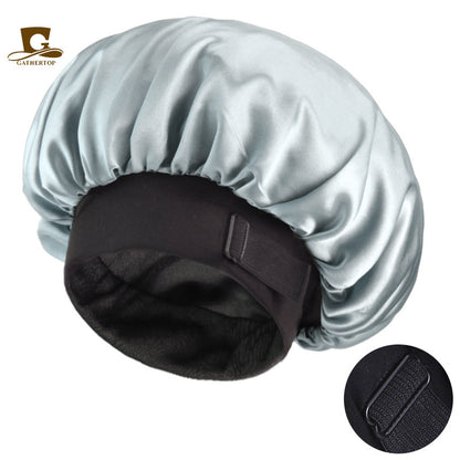 European and American New Style Large Invisible Adjustable Buckle Double-Layer Satin Wide-Brimmed Sleep Cap Hair Care Turban Hat Jdb-301-2C