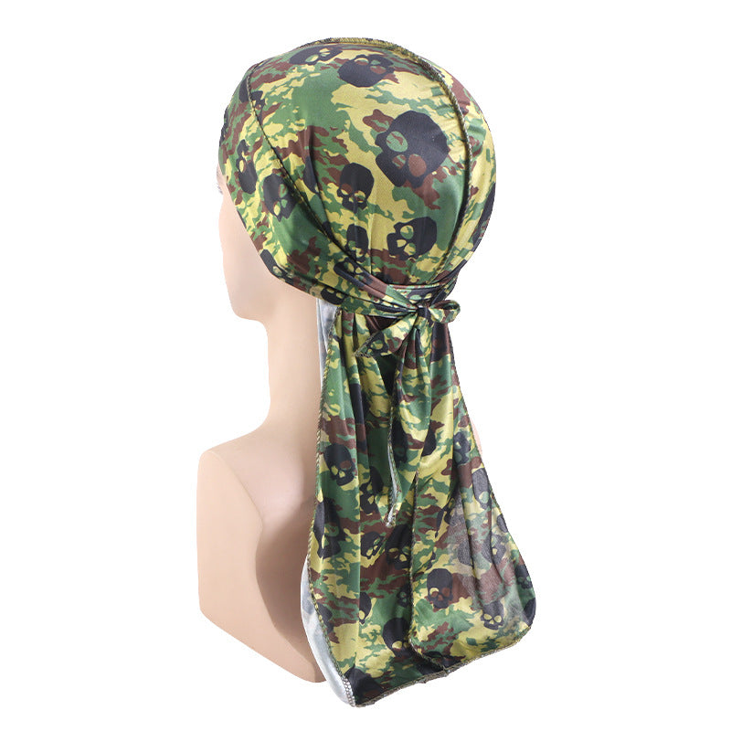 Cross-Border New Style Imitation Silk Camouflage Headscarf Hat, Long-Tailed Pirate Hat, Tie-On Head Wrap Hat Tjm-05-3H