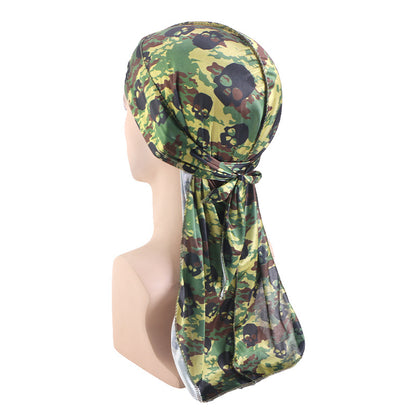 Cross-Border New Style Imitation Silk Camouflage Headscarf Hat, Long-Tailed Pirate Hat, Tie-On Head Wrap Hat Tjm-05-3H