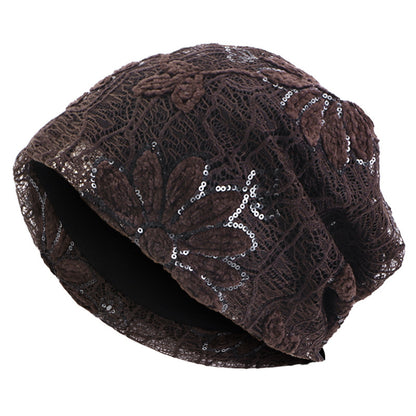Spring and Autumn New Lace Sequin Pullover Hat, Headscarf Hat, Headwrap Hat, Cross-Border Hat Jdu-150
