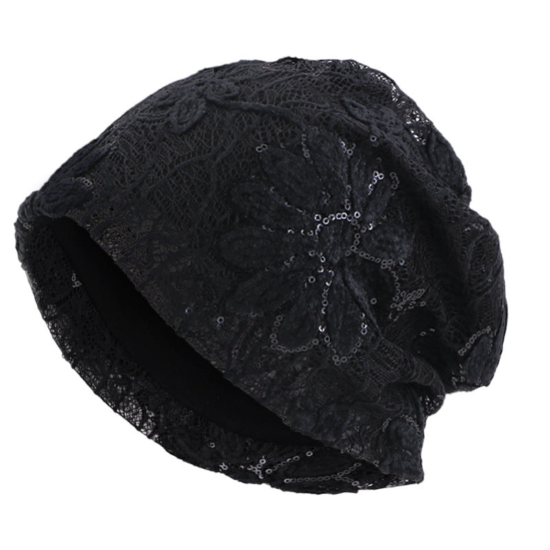 Spring and Autumn New Lace Sequin Pullover Hat, Headscarf Hat, Headwrap Hat, Cross-Border Hat Jdu-150