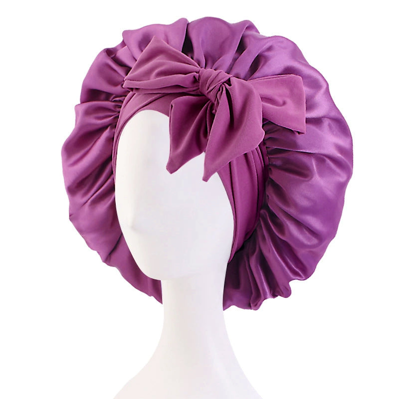 Cross-border supply solid color streamer round hat bow satin wide-brimmed nightcap advertising cap makeup cap JDB-301L