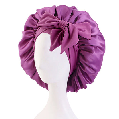 Cross-border supply solid color streamer round hat bow satin wide-brimmed nightcap advertising cap makeup cap JDB-301L